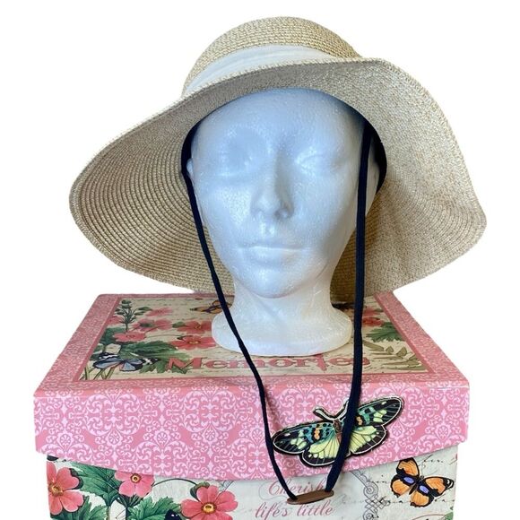 Furtalk Wide Brim Straw Beach Hat w Adjustable Strap Womens Size Medium Large - Picture 1 of 8